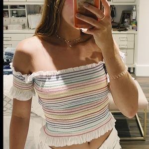 Multicolor smocked off the shoulder tube top